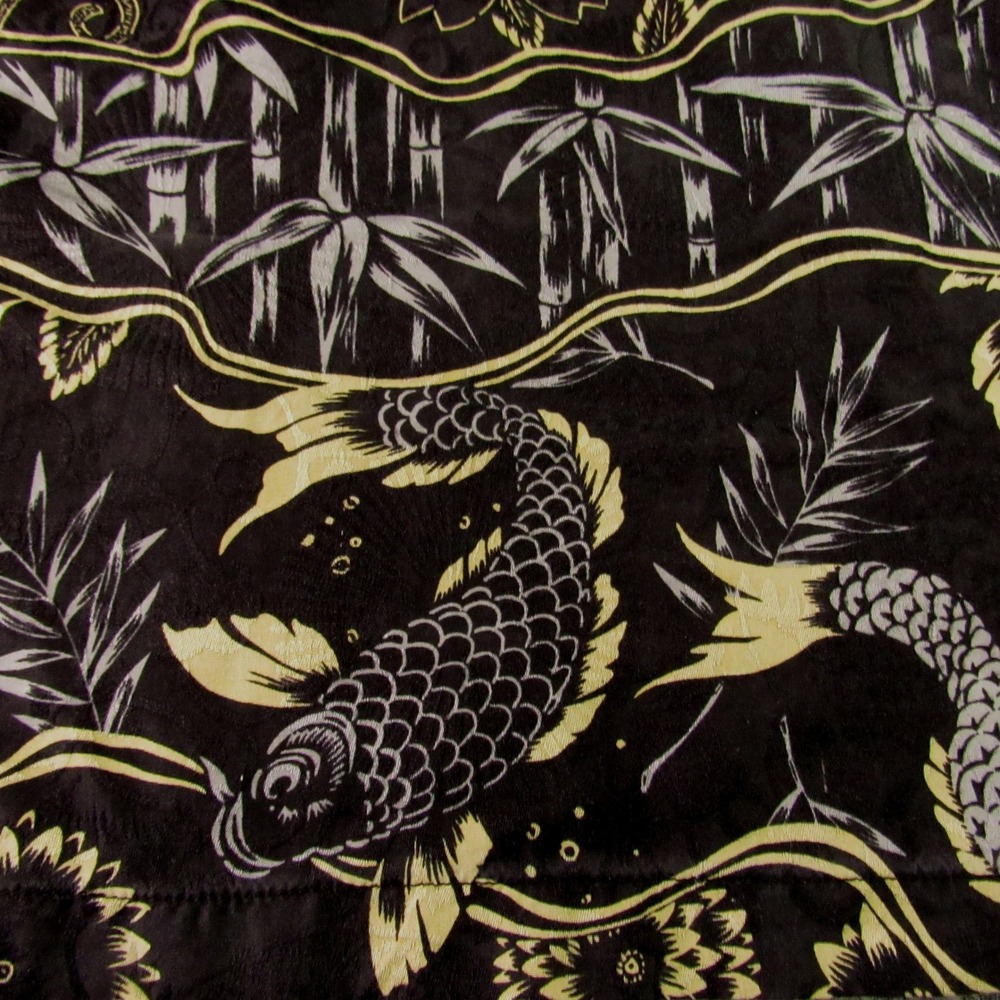 Tommy Bahama Shirt Men Large Black Japanese Art Koi Fish Bamboo Floral 100% Silk